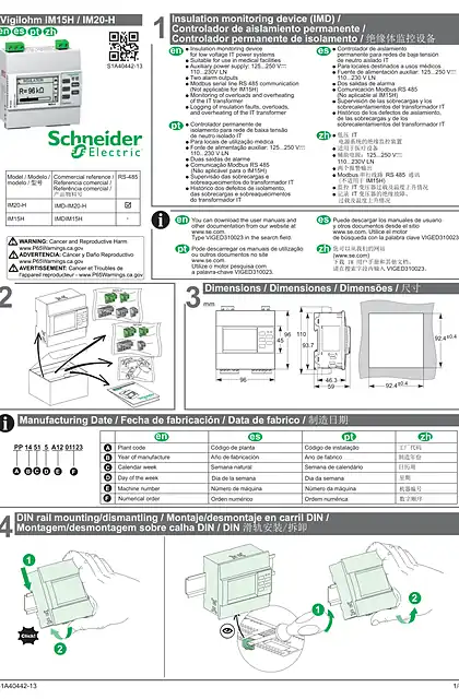 schneider施耐德Vigilohm IM10 - 绝缘监测设备 - 说明书